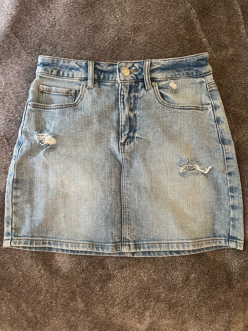 Garage Light Blue Distressed Denim Mini Skirt